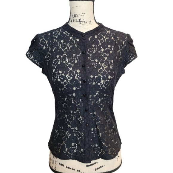 Dkny Tops - Donna Karen New York Black Black Lace Front Button-Up Blouse